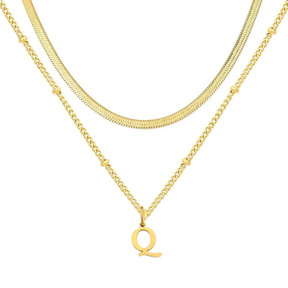 Collar Doble Acero Inoxidable Dorado con Iniciales A-Z