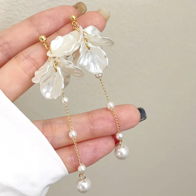Pendientes con perla simulada y borla elegante en plata 925 para mujer