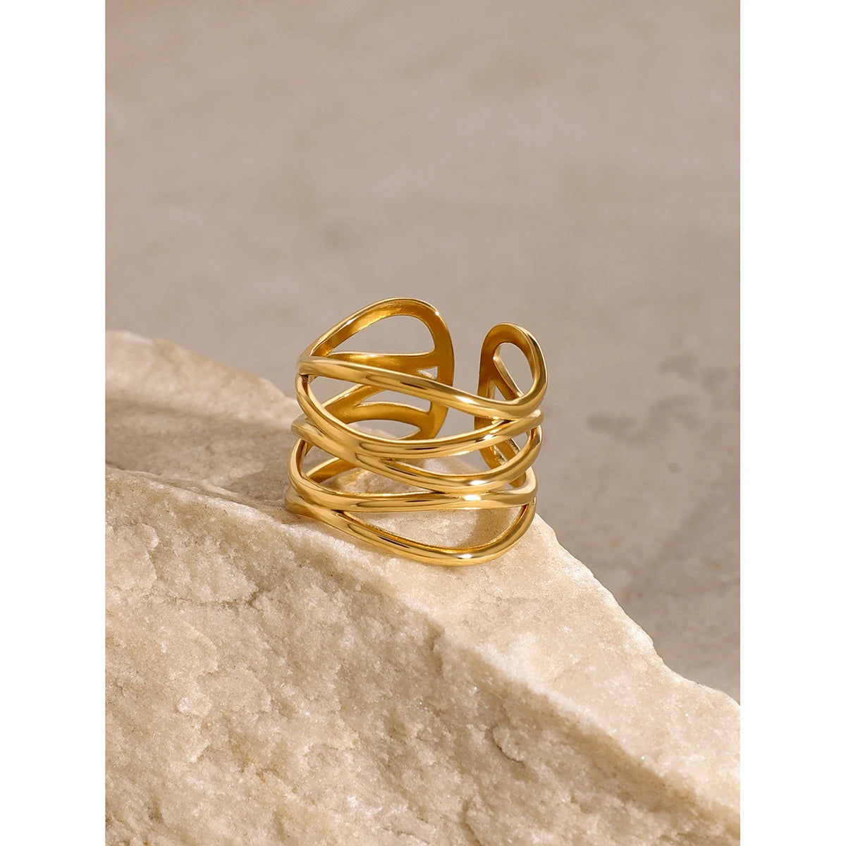 Anillo abierto minimalista Uworld en acero inoxidable con baño oro 18K