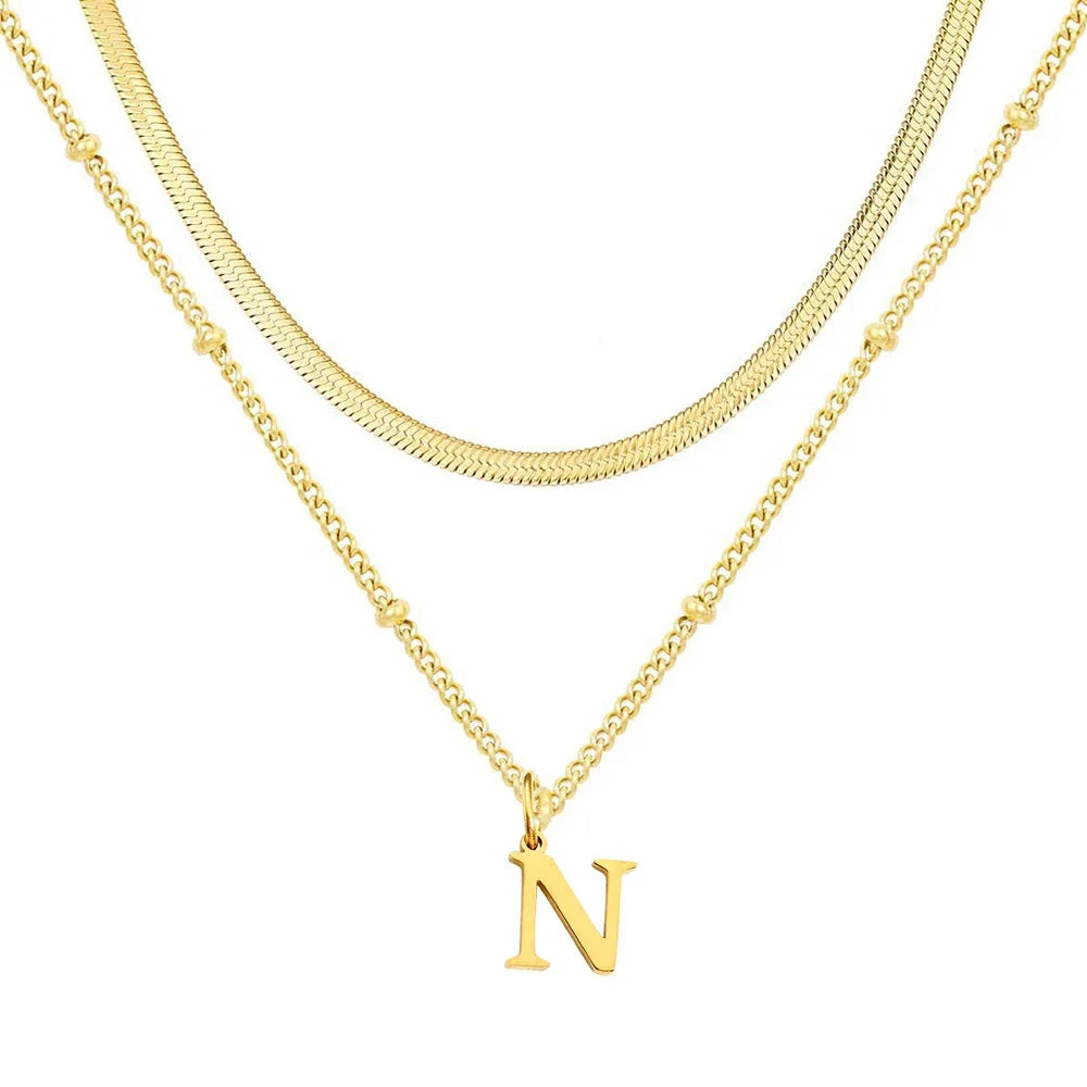 Collar Doble Acero Inoxidable Dorado con Iniciales A-Z