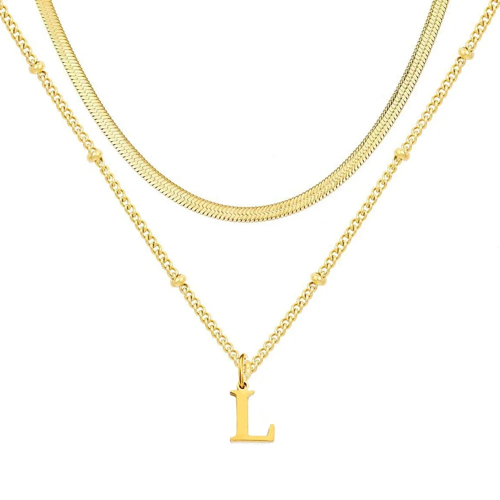 Collar Doble Acero Inoxidable Dorado con Iniciales A-Z